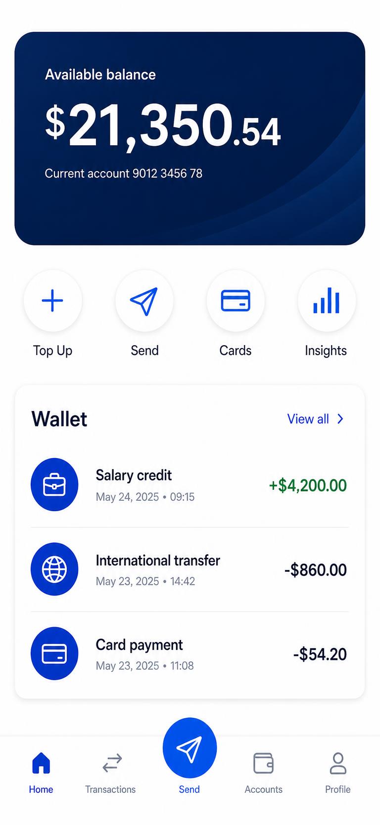 West Vanta app showing an account balance and wallet activity